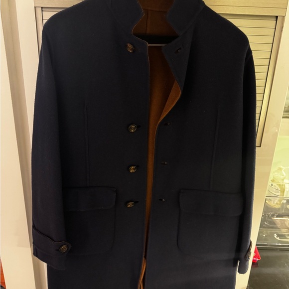 [Like New] Men’s Eleventy Reversible Wool Coat in Navy/Brown - Picture 2 of 8